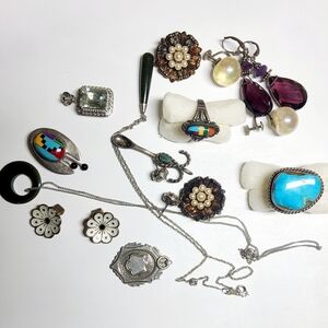 Vintage Sterling silver 925 Jewelry Bundle- Turquoise, Jade, Amethyst